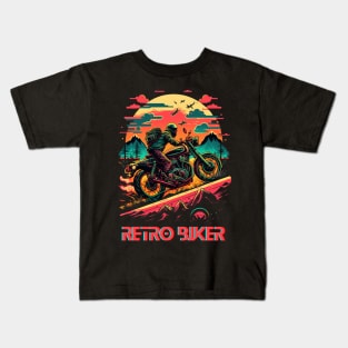 Ride into the Retro Future: Vintage Synthwave Motorcycle Gear Kids T-Shirt